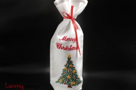 Christmas wine bottle cover-hand embroidered pine tree 